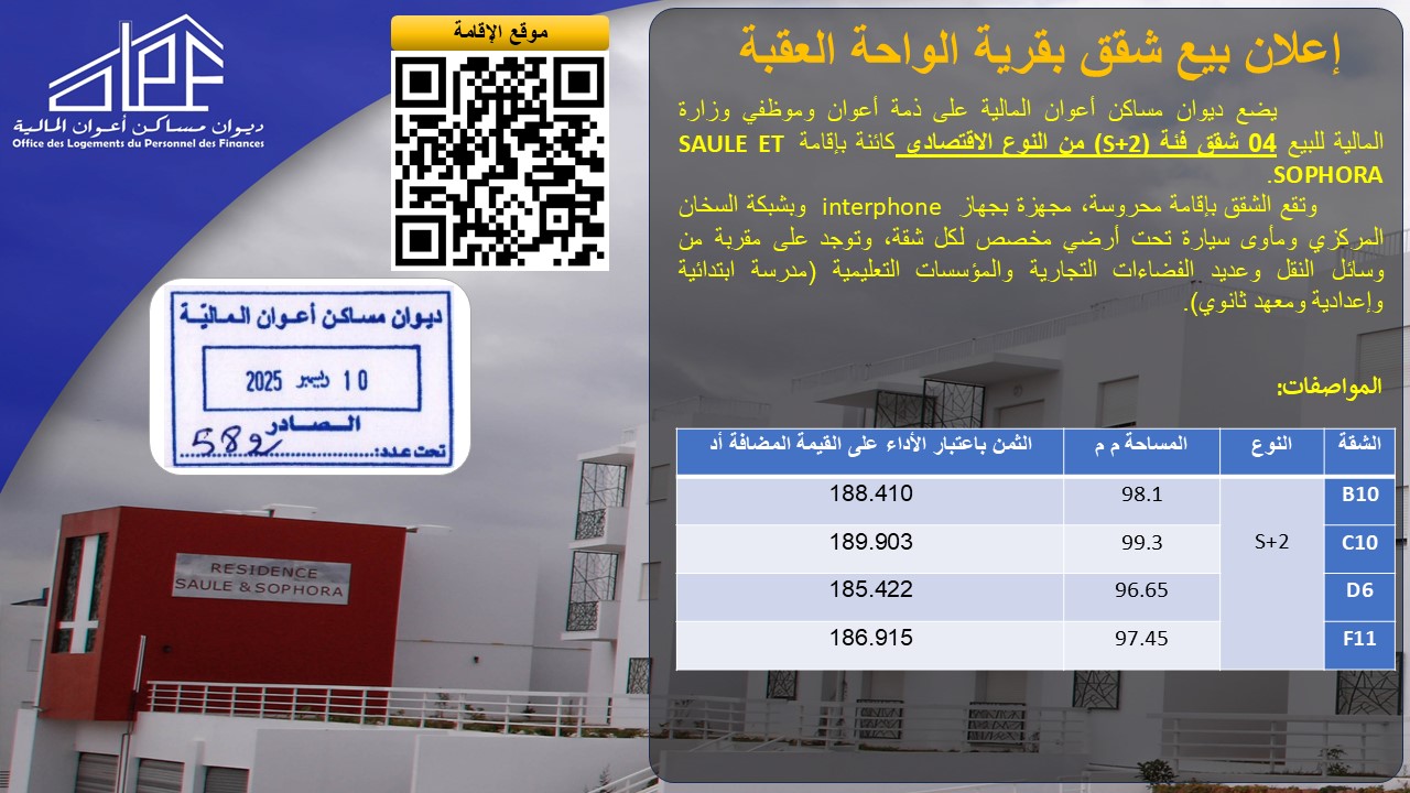 إعلان بيع شقق بقرية الواحة العقبة